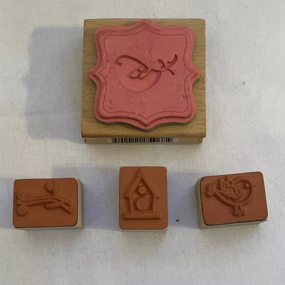 RUBBER STAMP Wood Block Lot Birds Birdhouse Twig 4 stamps Crafts Cards Scrapbo - Picture 10 of 10
